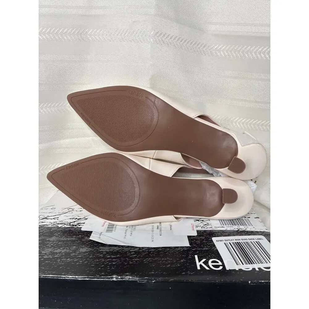 Kensie Olympia Grommet Bow Slingback Kitten Heels Off White Size 10M